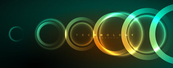Neon shiny circles abstract background, technology energy space light concept, abstract background wallpaper design