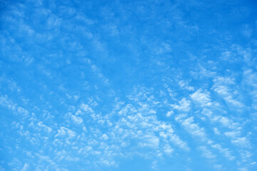 Clouds in the blue sky. Natural sky background texture, beautiful color. Peaceful blue sky with light clouds. The free form beauty of clouds and sky is perfect for background, backdrop and wallpaper.