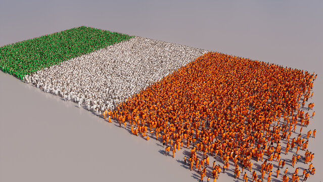 Irish Banner Background, with People gathering to form the Flag of Ireland.