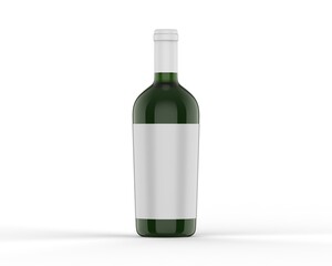 Wine bottle with blank label for branding and mock up. 3d render illustration.