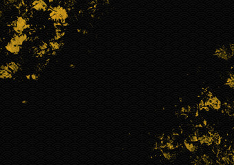 青海波（せいがいは）柄の黒地に左右に筆で金色の曲線としぶきを描いた背景画像1 - obrazy, fototapety, plakaty
