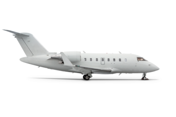 White modern luxury executive business jet isolated on transparent background