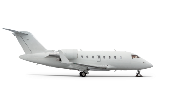 White modern luxury executive business jet isolated on transparent background