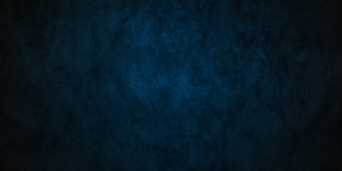 Dark blue and black grunge textured concrete backdrop background. Panorama dark blue and black slate background or texture. Vector blue concrete texture. Stone wall background.
