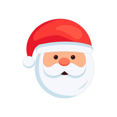 Head of the cartoon smiling santa claus in christmas hat. vector on a white background.