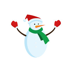 Snowman with hat, scarf and gloves isolated on white background. Snowman Vector illustration. 