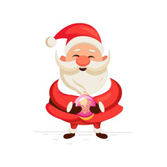 Santa Claus with christmas ball vector isolated on white background. Xmas vector. Happy Santa Claus 