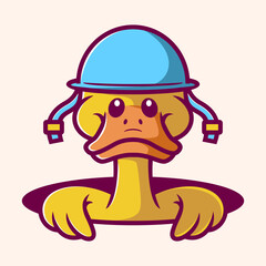 Cartoon duck in the hole wearing helmet, duck logo template