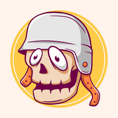 Hand drawn skull wearing helmet, cartoon skull