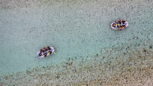 Slovenia Soca river Aerial Drone view 4k rafting Kayaking Mountain alps  boat bovec sucec