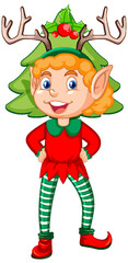 Cute kid wearing elf costume cartoon