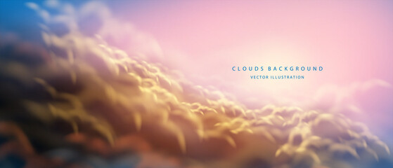 Realistic white cloud fog smoke on morning light sky blank space background vector