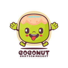 green coconut cartoon mascot. fresh fruit vector illustration