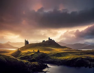 Deurstickers Schots landschap met kasteelruïnes © FrankBoston