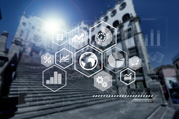 Beautiful city view and virtual infograph