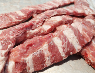 Fresh Pork Spare Rib. Raw pork ribs, Spare Ribs come from organic farms. Piece of fresh raw meat.