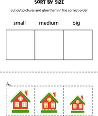 Sort winter houses by size. Educational worksheet for kids.