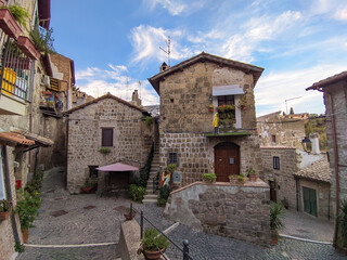 Fototapeta na wymiar View of the historic center of Castelnuovo di Porto medieval village in the Lazio region Italy