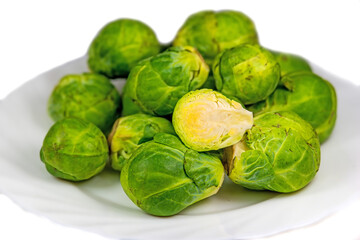 Brussels sprouts in a closeup with cut