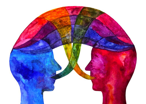 Dipinto acquerello comunicazione con pensiero, dialogo.