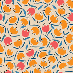 style retro cute flower vector seamless pattern