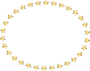 Oval frame sparkling gold stars christmas lights on transparent background . Magic shining flying stars glitter cosmic backdrop, png