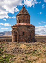 Fototapeta na wymiar Ani Ruins in Kars, Turkey. The Church of St. Gregory of the Abughamrents. Historical old city. Were included in the UNESCO World Cultural Heritage List in 1996..