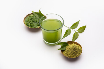 Neem Powder, paste and juice. Azadirachta indica or commonly known as nimtree or Indian lilac