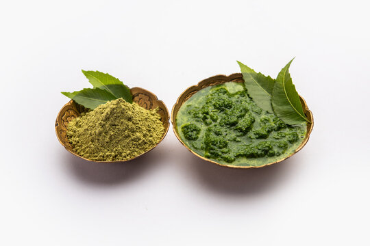 Neem Powder, paste and juice. Azadirachta indica or commonly known as nimtree or Indian lilac