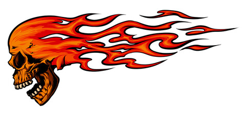 Head of skull flames illustration. Fit for wrapping, sticker, apparel design, helmet paint. Vintage skull. © Mahardicka