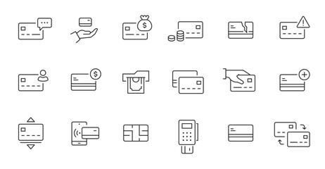 Credit card line icon set. Credit card payment, money transfer, mobile bank business pictogram. Outline editable stroke icon set. Vector illustration.