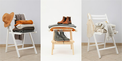 Collage of photos for Autumn season clothes concept