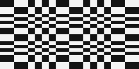 Checkerboard pattern print with rectangles in black and white. Print, seamless design, interior and surface decoration.