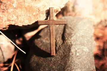 Christian cross abstract natural background. symbol of Holy Spirit. Holy Trinity Sunday, festive...