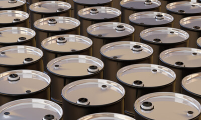 3d render of barrels for oil or chemical storage in warehouse