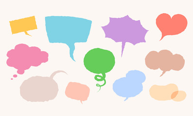 Cute pastel colorful rough-faced speech bubble. Bubble concept vector illustration collection for your text.