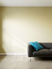 Leather sofa in the interior, with free space on the wall. 3d rendering