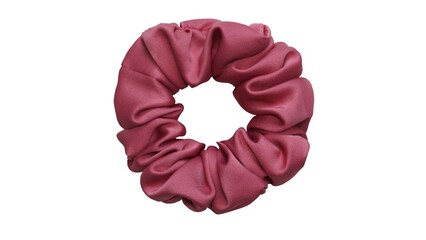 Hair scrunchie as hair tie in beautiful salmon pink color made out of satin fabric with white background, so elegant and fashionable. A great hair tie accessory for girls and women.