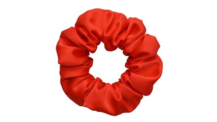 Hair scrunchie as hair tie in beautiful red color made out of satin fabric with white background, so elegant and fashionable. A great hair tie accessory for girls and women.