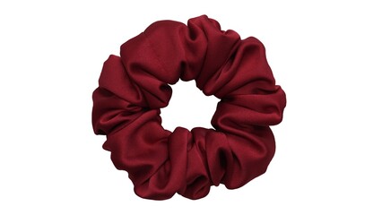 Hair scrunchie as hair tie in beautiful maroon color made out of satin fabric with white background, so elegant and fashionable. A great hair tie accessory for girls and women.