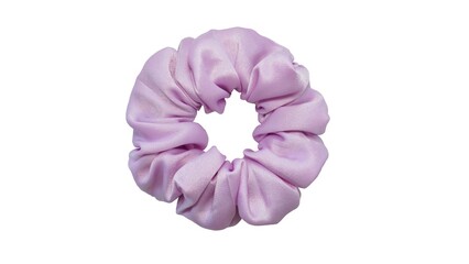 Hair scrunchie as hair tie in beautiful soft purple color made out of satin fabric with white background, so elegant and fashionable. A great hair tie accessory for girls and women.
