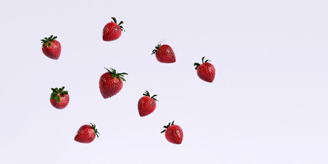 strawberries in the air 3d illustration