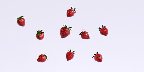 strawberries in the air 3d illustration