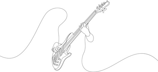 Continuous line drawing of a man playing guitar musician. Minimalist style vector illustration. - obrazy, fototapety, plakaty