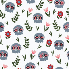 Floral skulls seamless repeat pattern