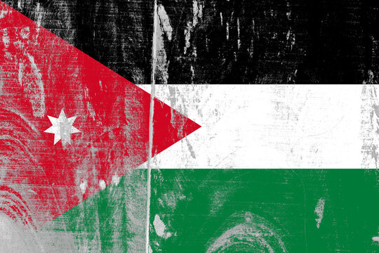 Jordan flag painted on a damaged old wooden background