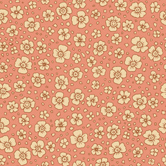 Cute floral pattern in the small flower. Ditsy print. Seamless vector texture. Elegant template for fashion prints. Printing with small yellow flowers. Orange color background.
