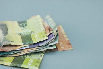 a group of Indonesian state change, with gray copy space or negative space, Indonesian rupiah