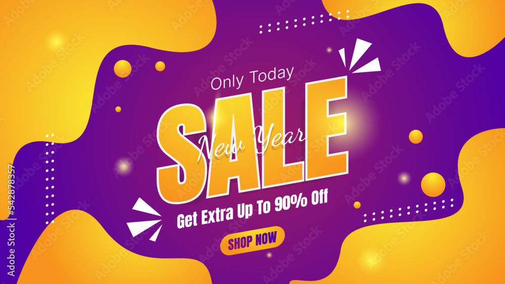 Wall mural vector of New Year Sale banner with abstract shapes in orange and purple color