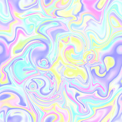 Holographic seamless pattern. The effect of flowing iridescent liquid. Psychedelic effect. Fairy tale unicorn trend background. 90s fashion..